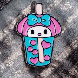 My Melody Boba Drink Enamel Pin One Size Blue Pink